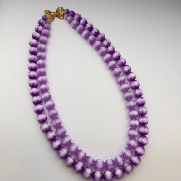 Vintage Mid Century Moonglow Bubble Beaded Necklace Purple - Picture 1 of 7